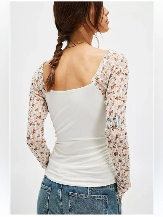FREE PEOPLE Floral LaceSleeve JOSIE Twofer Top NWT - Picture 2 of 9